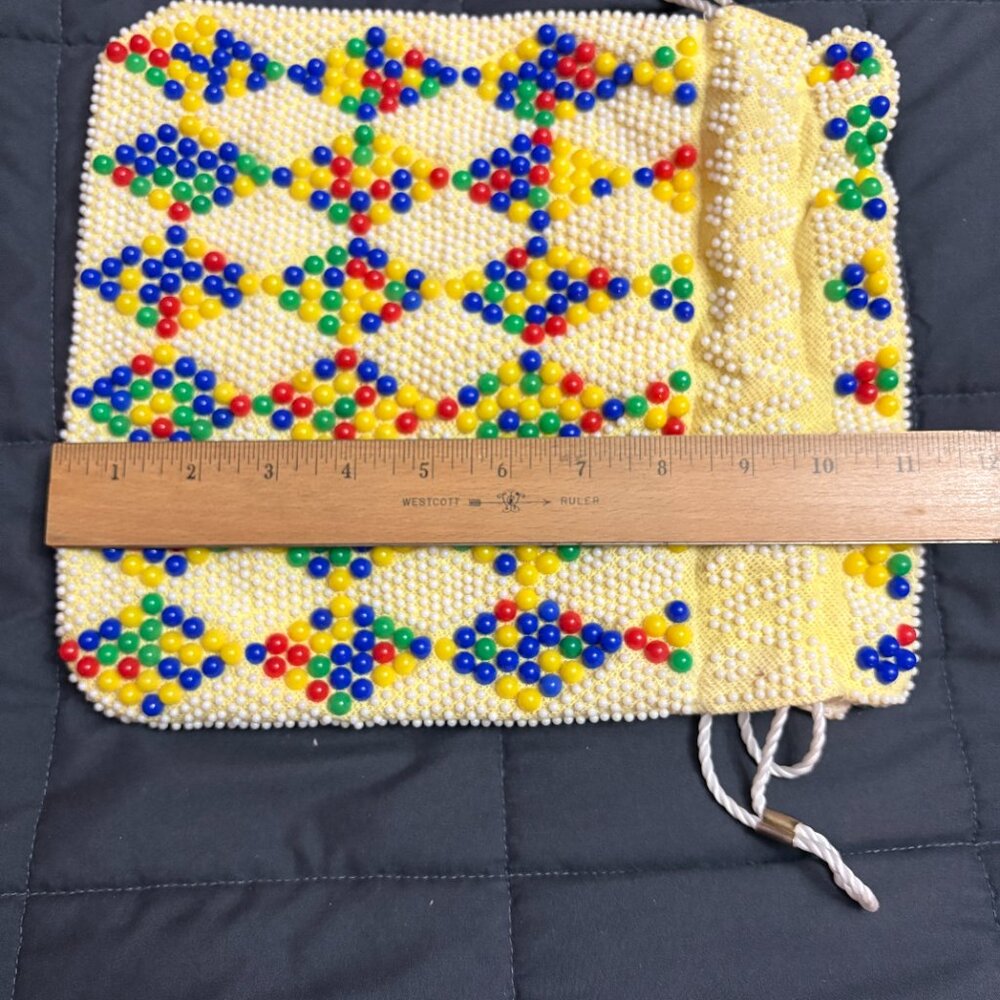 Vintage Reversible 70’s Beaded Drawstring Purse / Sack Boho Hippy Festival Pouch - Picture 9 of 13